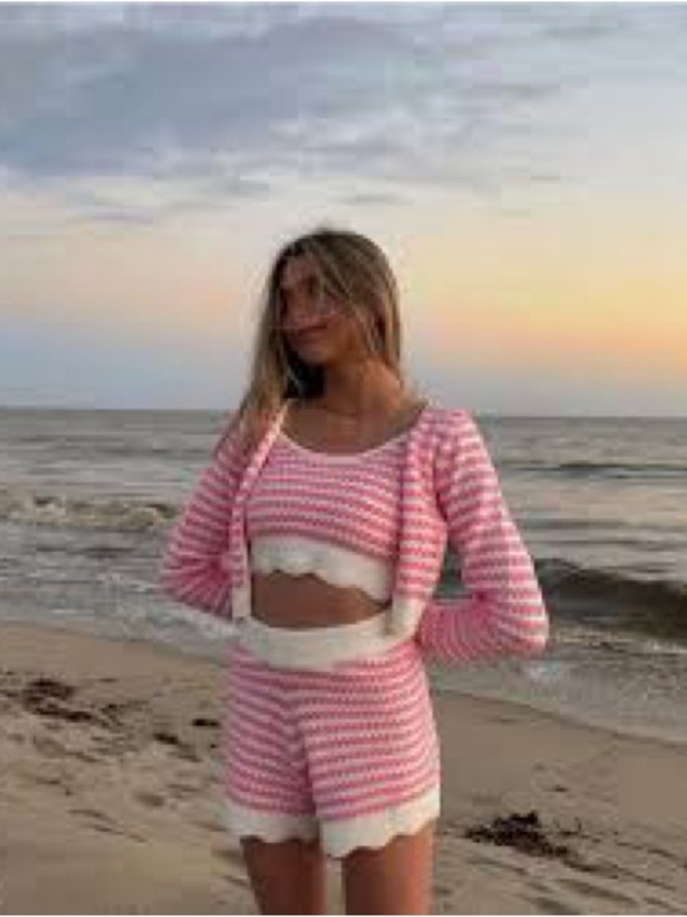 Yellow the label- scalloped Pink & White Knit Three-Piece Set - Picture 3 of 3